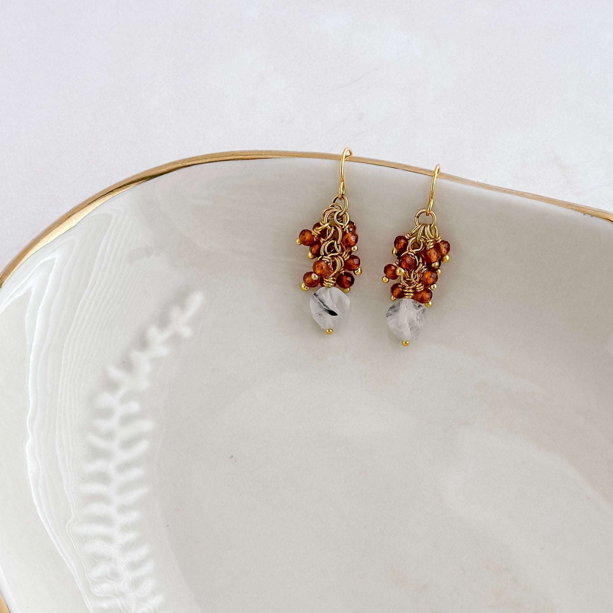 Orange Garnet Cluster Earrings