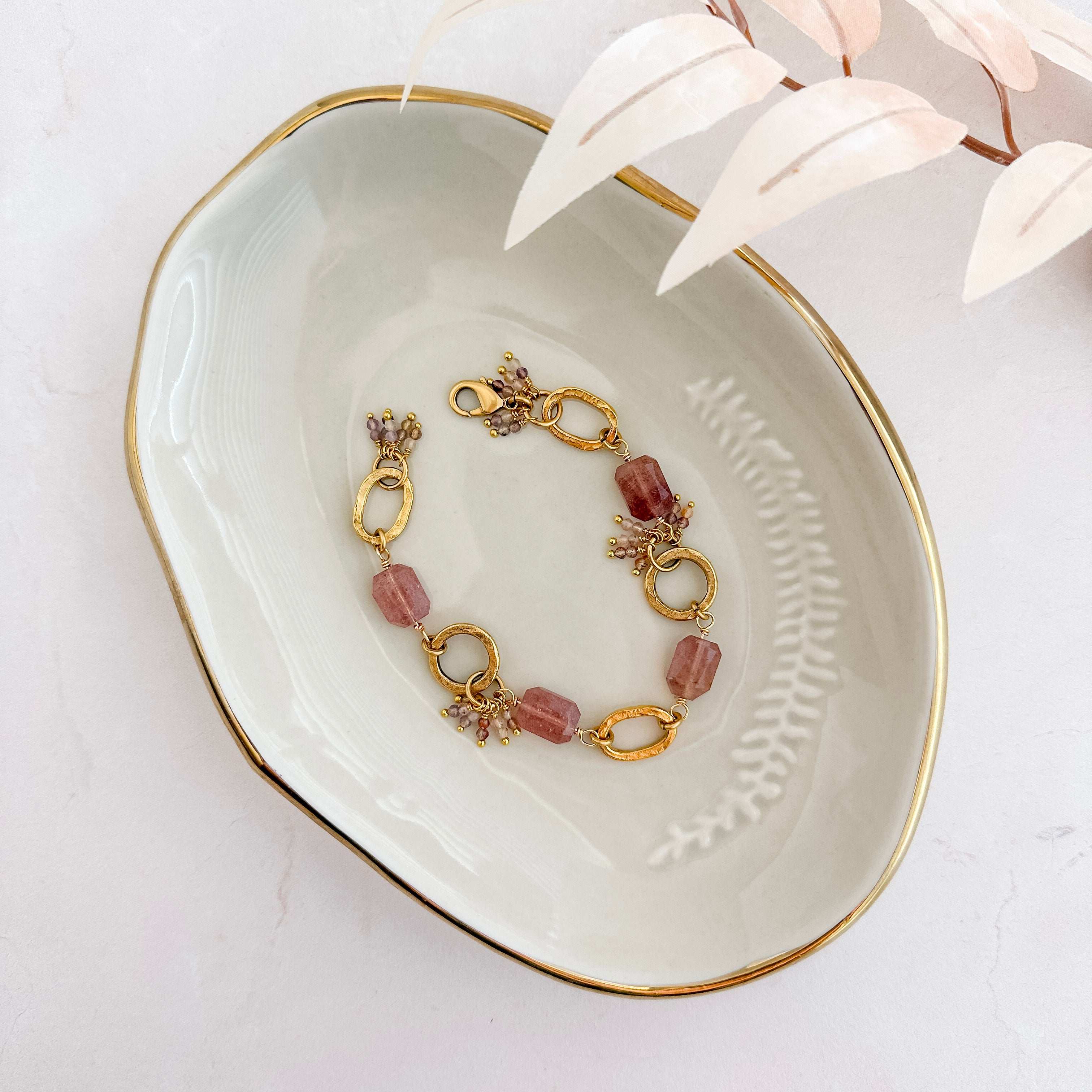 Strawberry Quartz Hammered Gold Bracelet