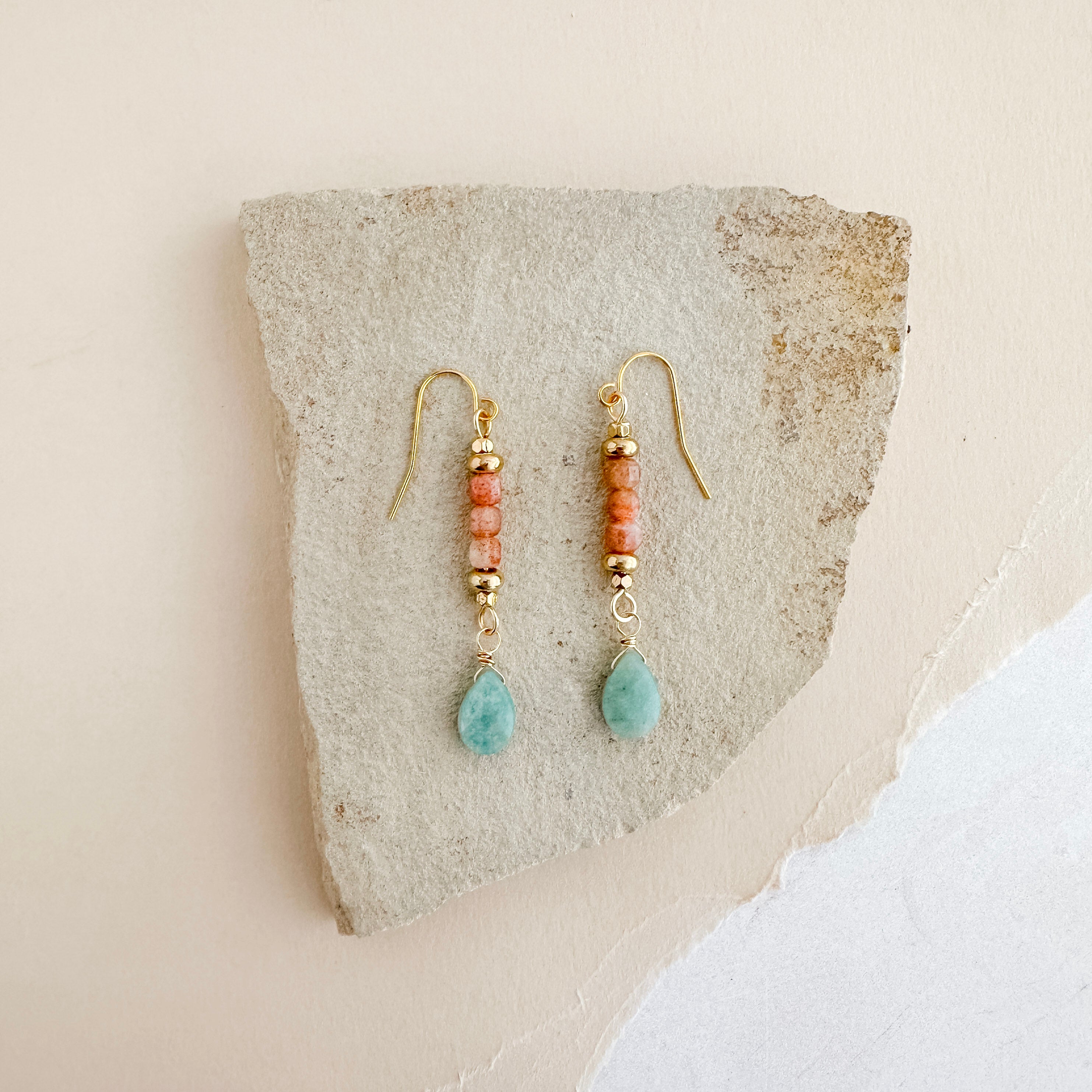 Sunstone Cube Dangle Earrings