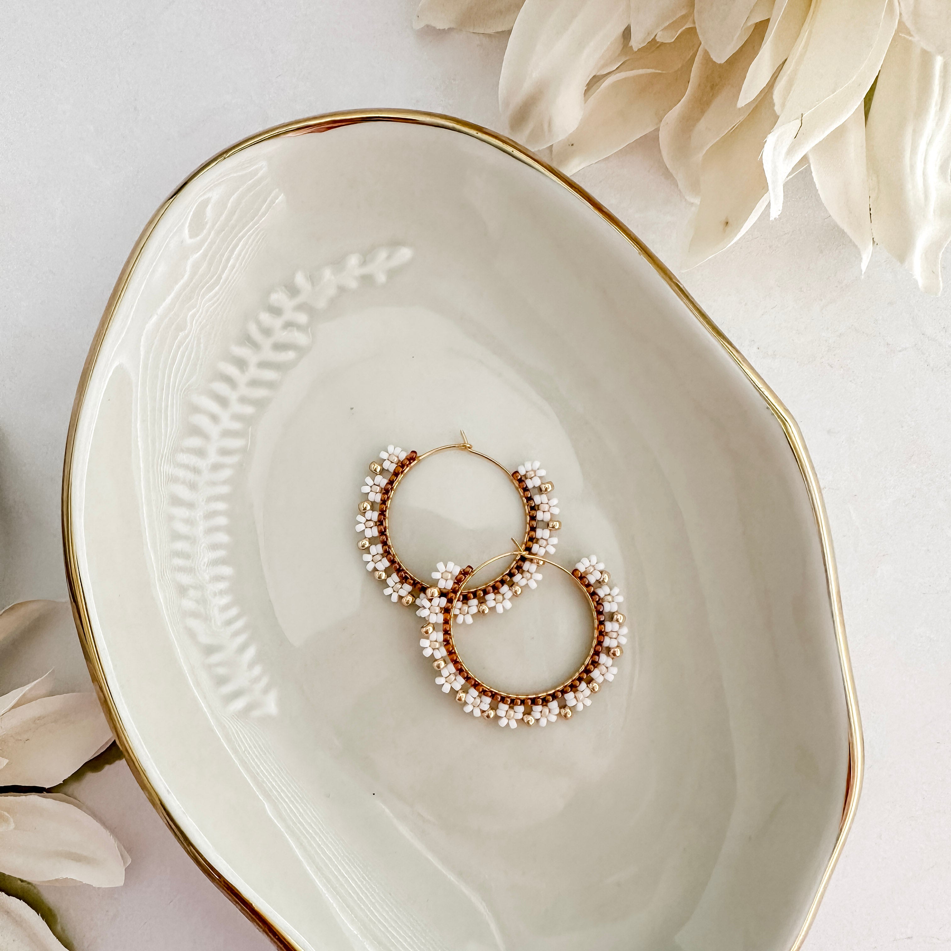 Beaded Daisy Hoop Earrings
