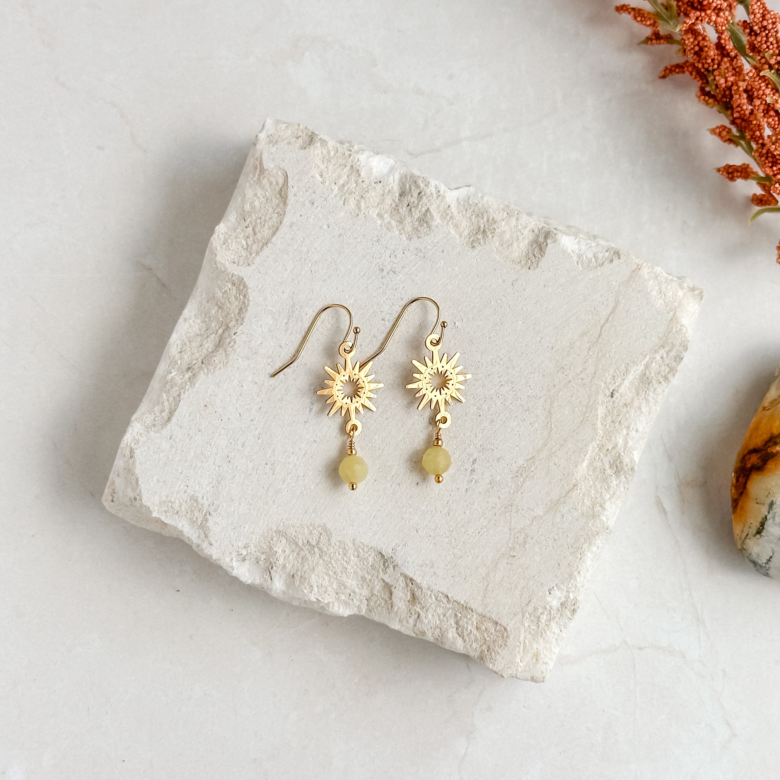 Yellow Opal Sun Earrings