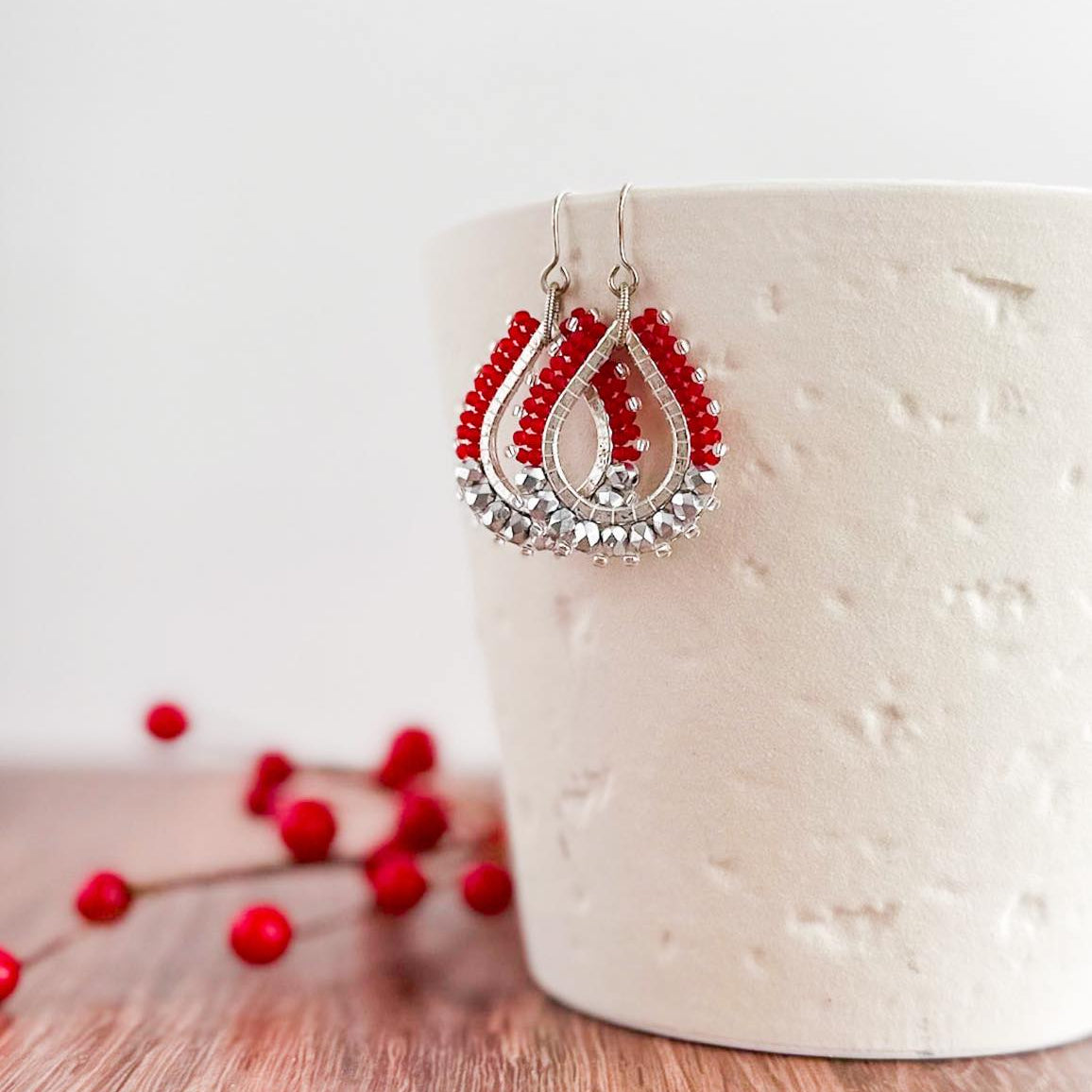 Red and Silver Lavish Earrings