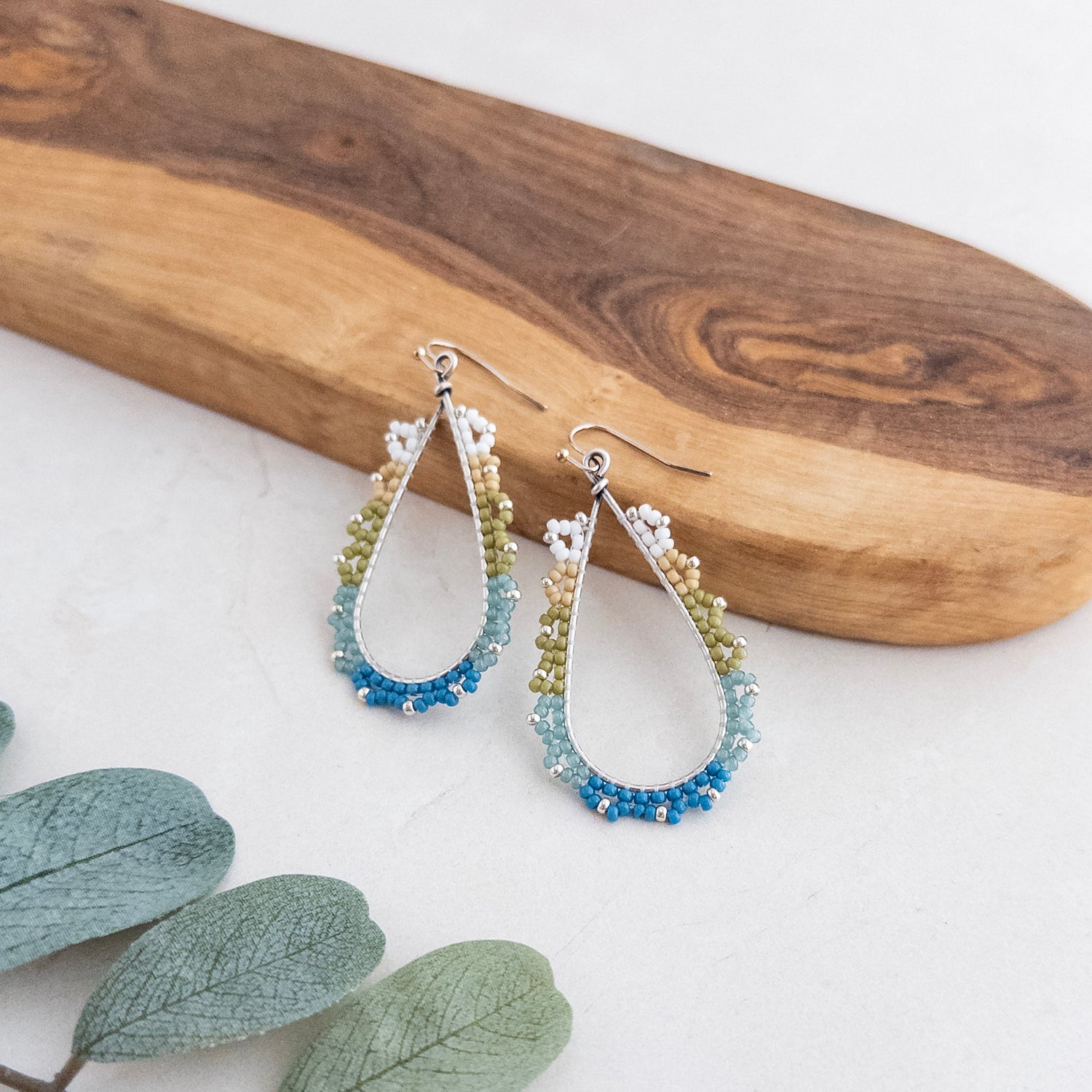 Blue & Green Picot Edge Earrings