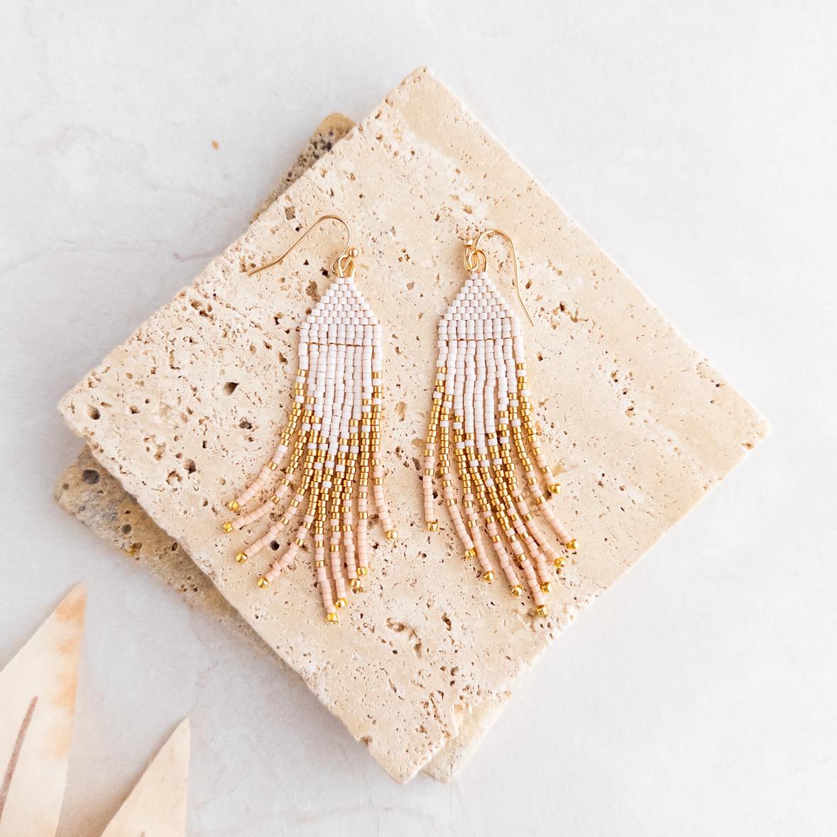 Petite Flirty Fringe Earrings in Bisque White