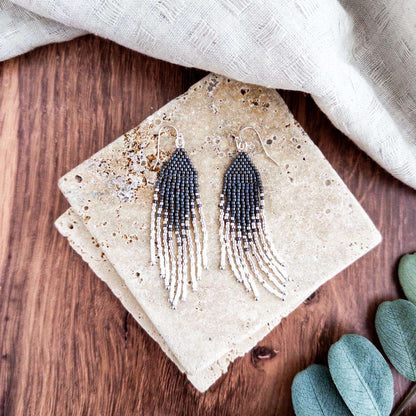 Petite Flirty Fringe Earrings in Grey Luster