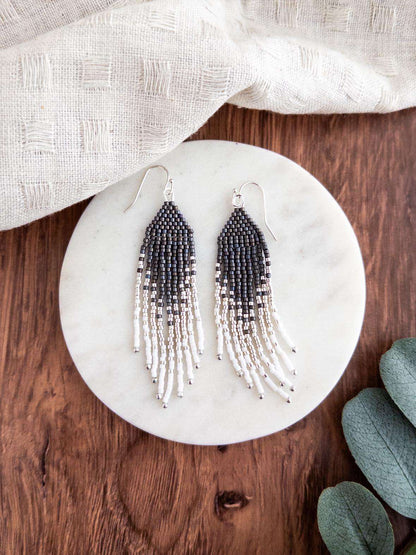 Petite Flirty Fringe Earrings in Grey Luster