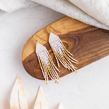 Petite Flirty Fringe Earrings in Bisque White