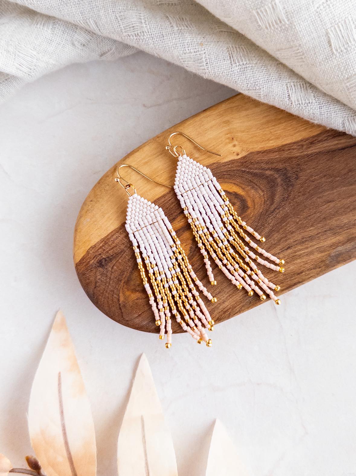 Petite Flirty Fringe Earrings in Bisque White