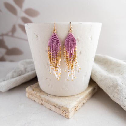 Petite Flirty Fringe Earrings in Lavender