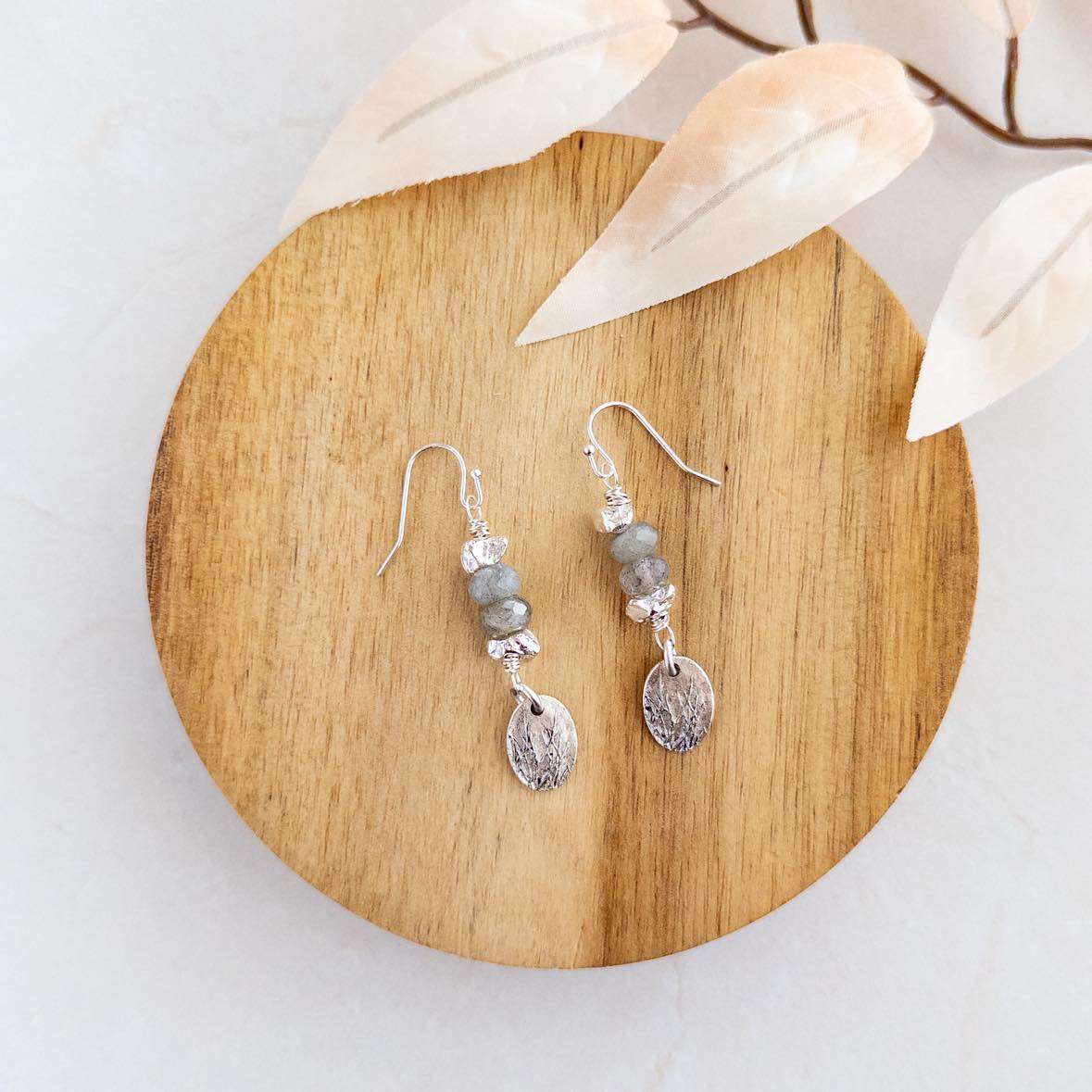 Silver Labradorite Gemstone Dangle Earrings