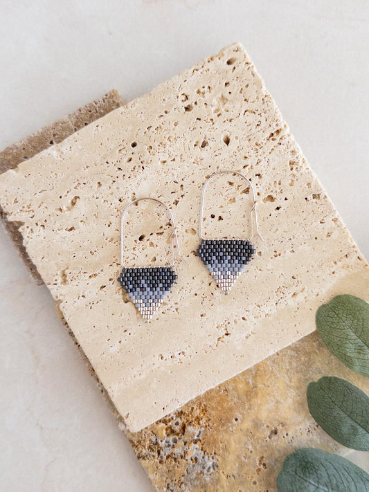 Flat Hoop Denim Blue Beaded Triangle Earrings