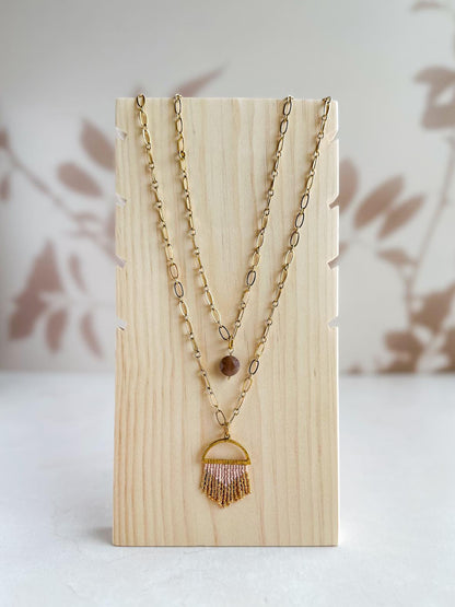 Beaded Pink Fringe Convertible Chain Link Necklace