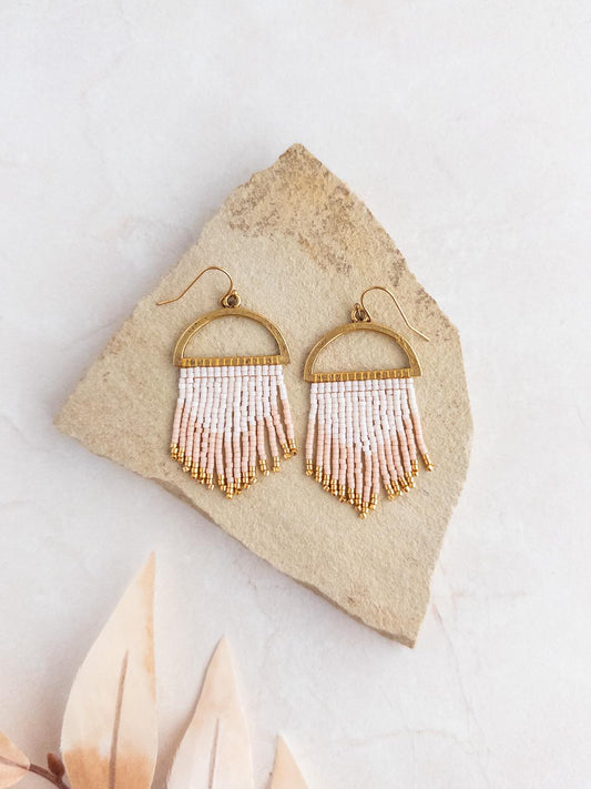 Beaded Pink Fringe Earrings