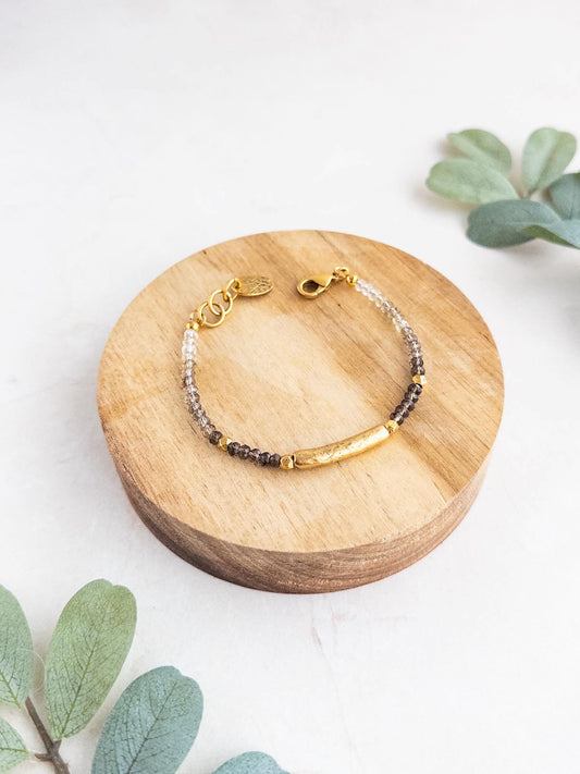 Gold Smoky Quartz Diamond Cut Gemstone Bracelet