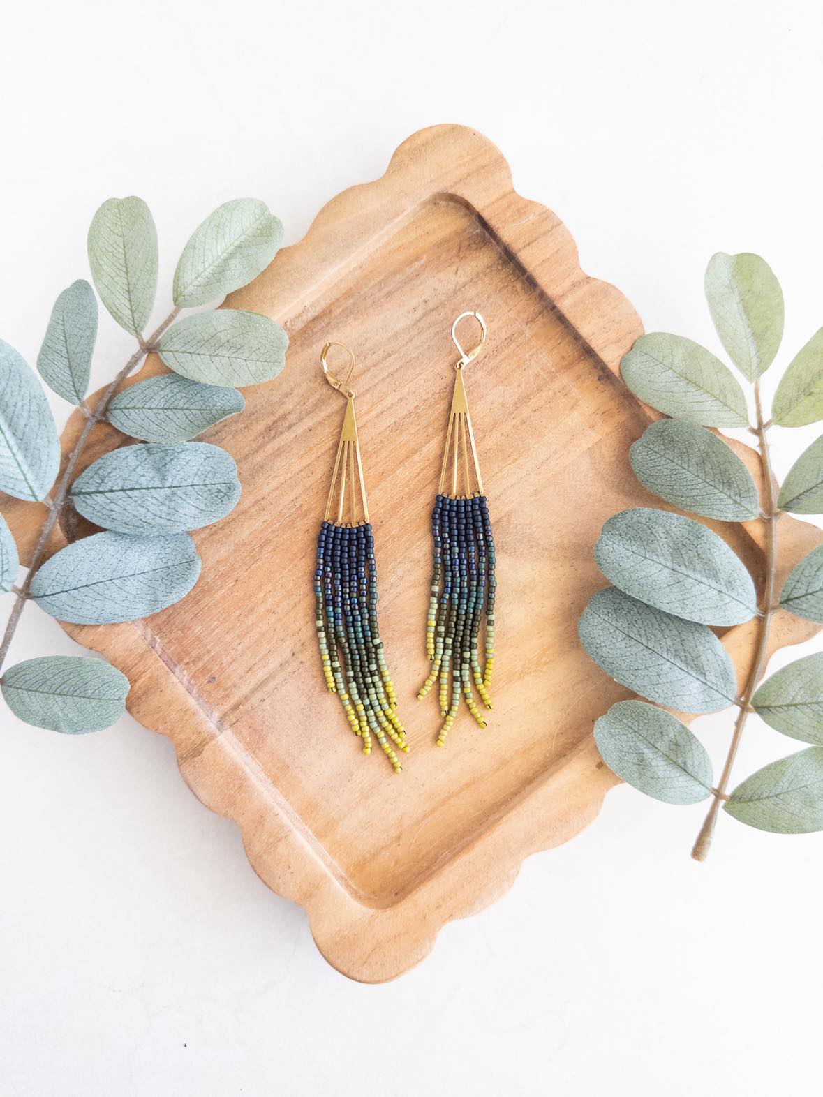 Green Ombre Fan Fringe Earrings