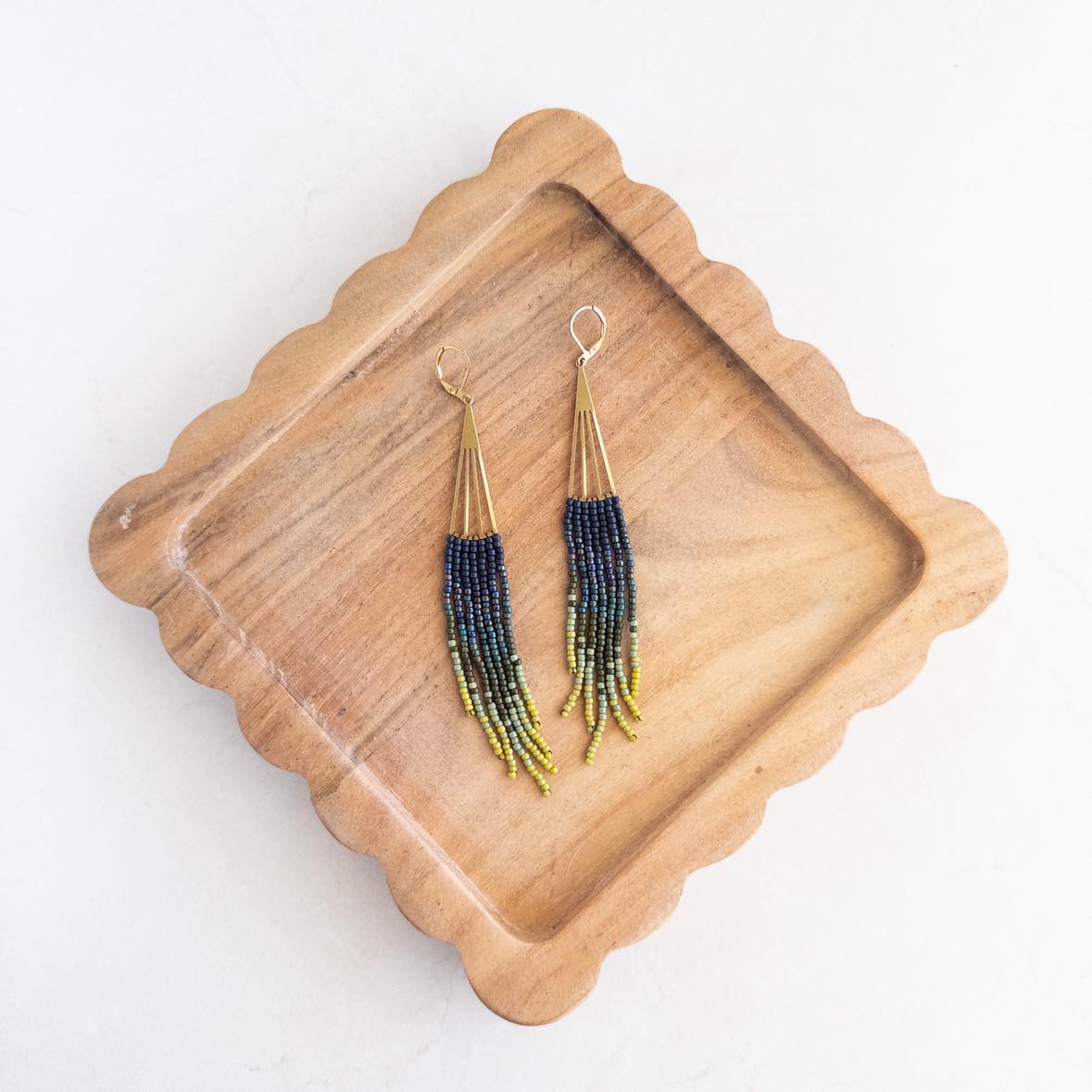 Green Ombre Fan Fringe Earrings