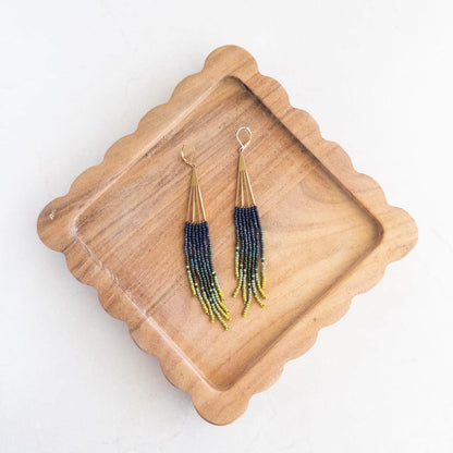 Green Ombre Fan Fringe Earrings