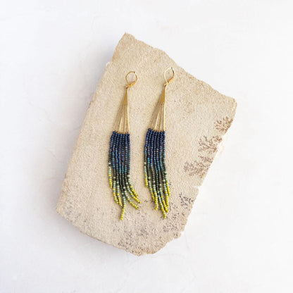 Green Ombre Fan Fringe Earrings