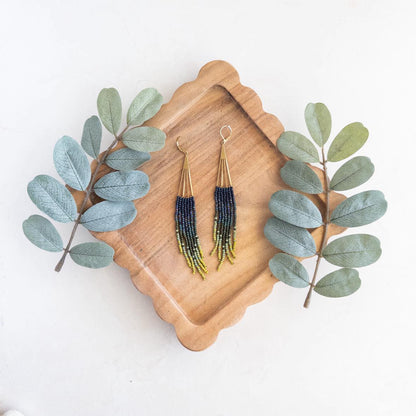 Green Ombre Fan Fringe Earrings