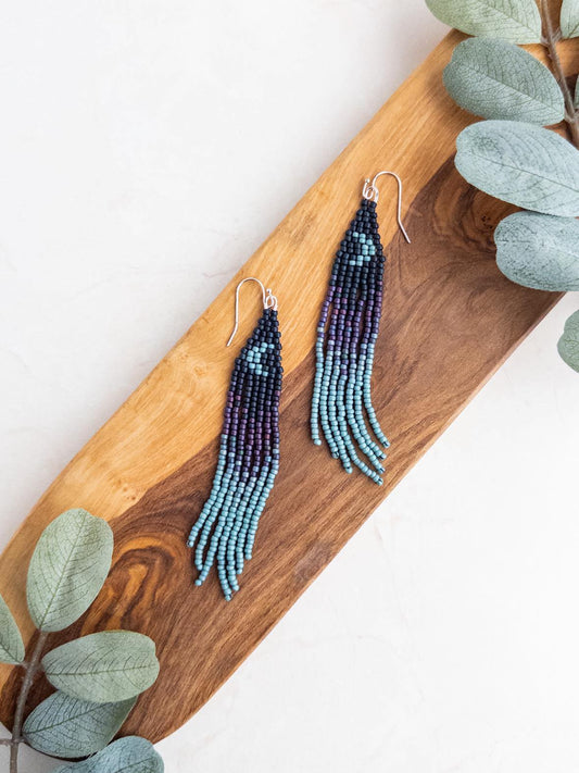 Midnight Moon Beaded Fringe Earrings