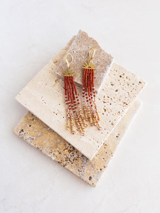 Mini Terra Cotta Sunset Fringe Earrings