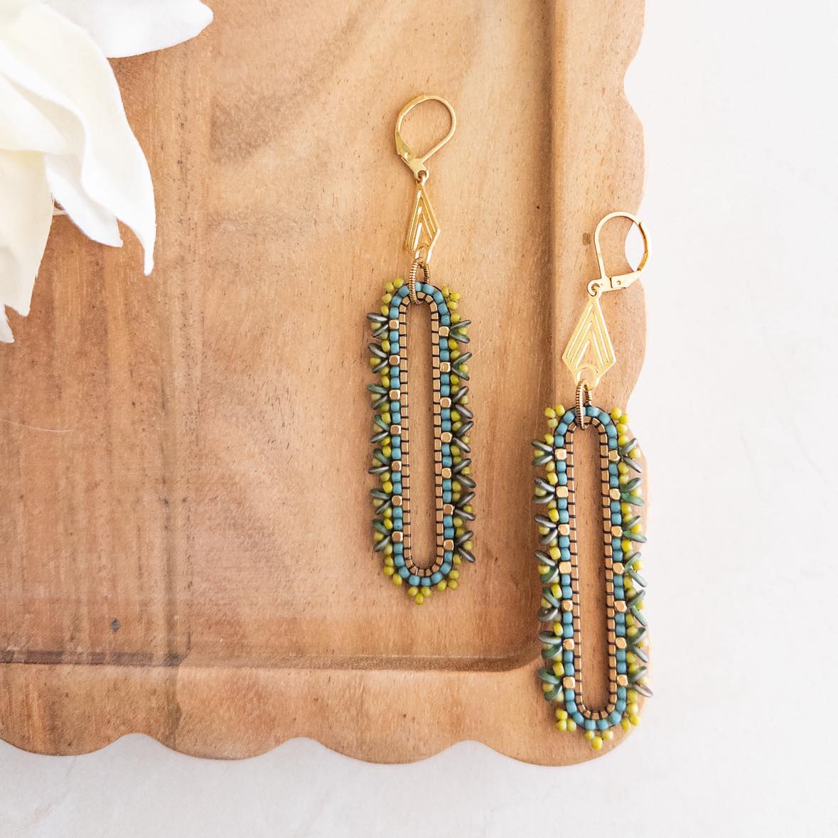 Green and Teal Succulent Dangle Earrings