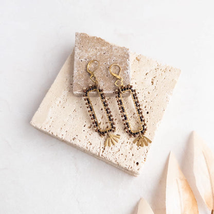 Chocolate Brown Rectangular Beaded Earrings