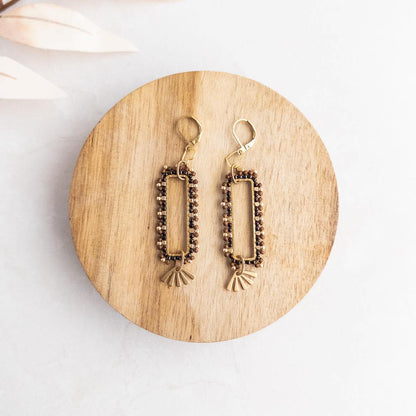 Chocolate Brown Rectangular Beaded Earrings