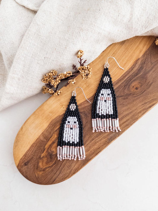 Black & White Large Ghost Beaded Fringe Earrings!