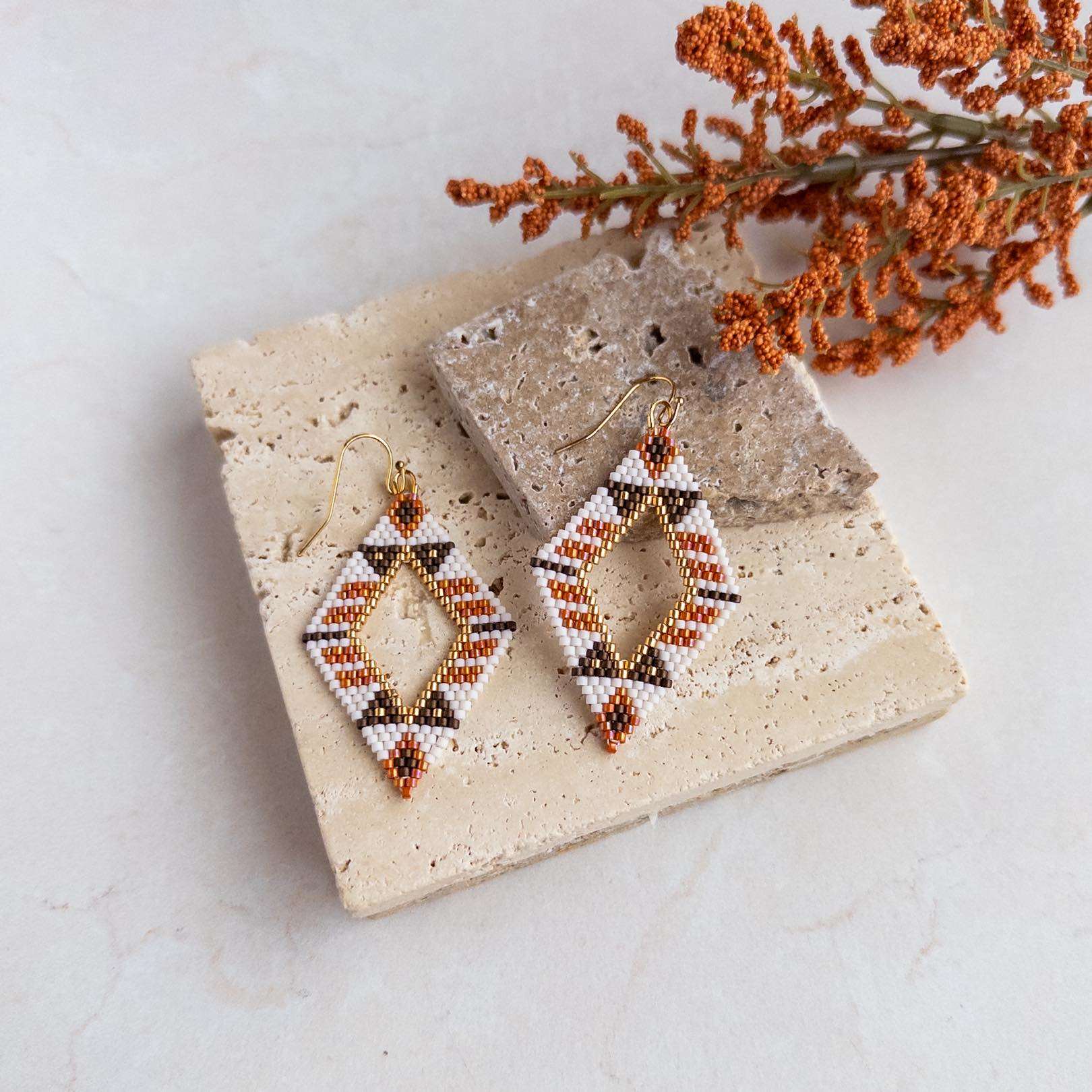 Tucson Orange and Brown Triangle Earrings.