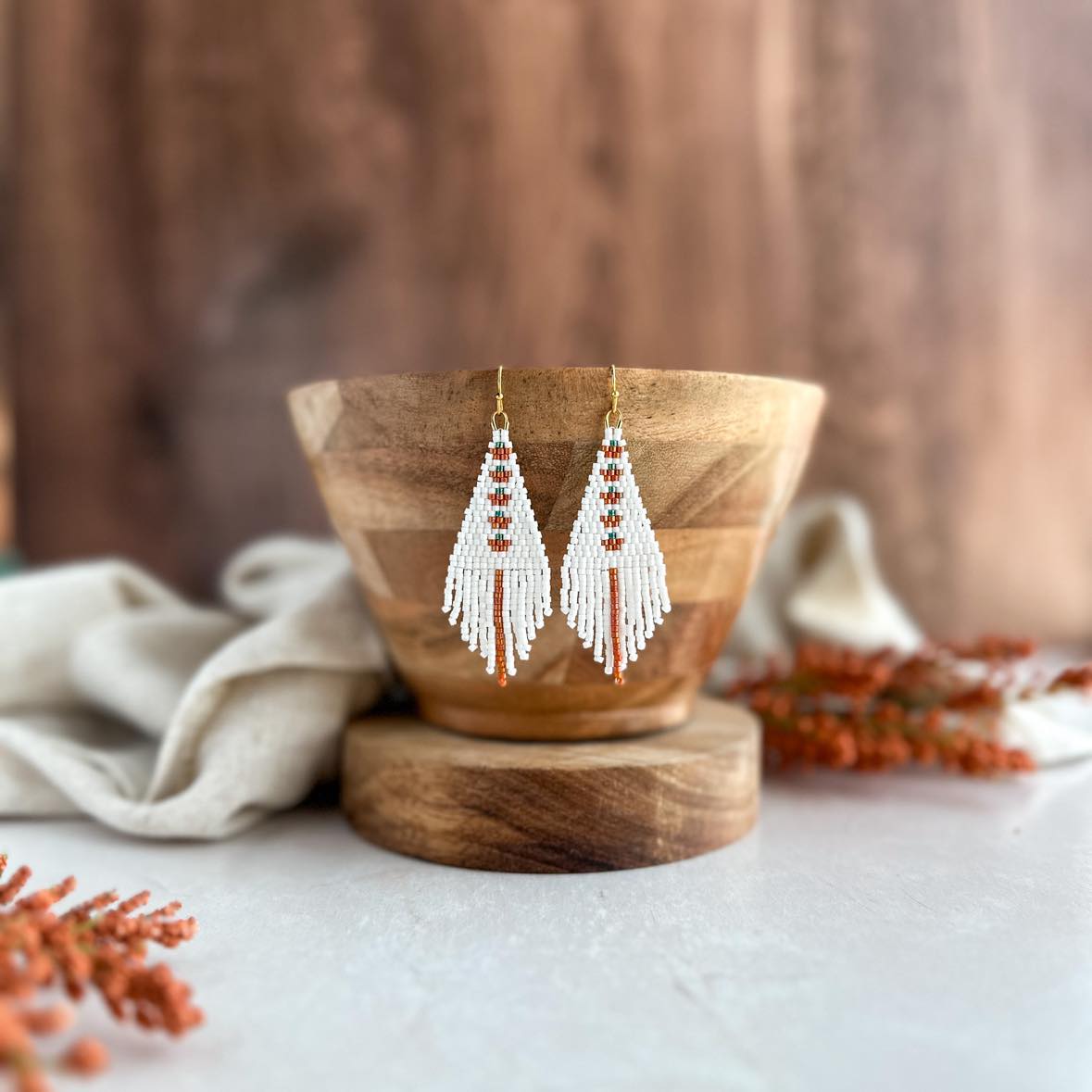 Petite Pumpkin Fringe Beaded Earrings!