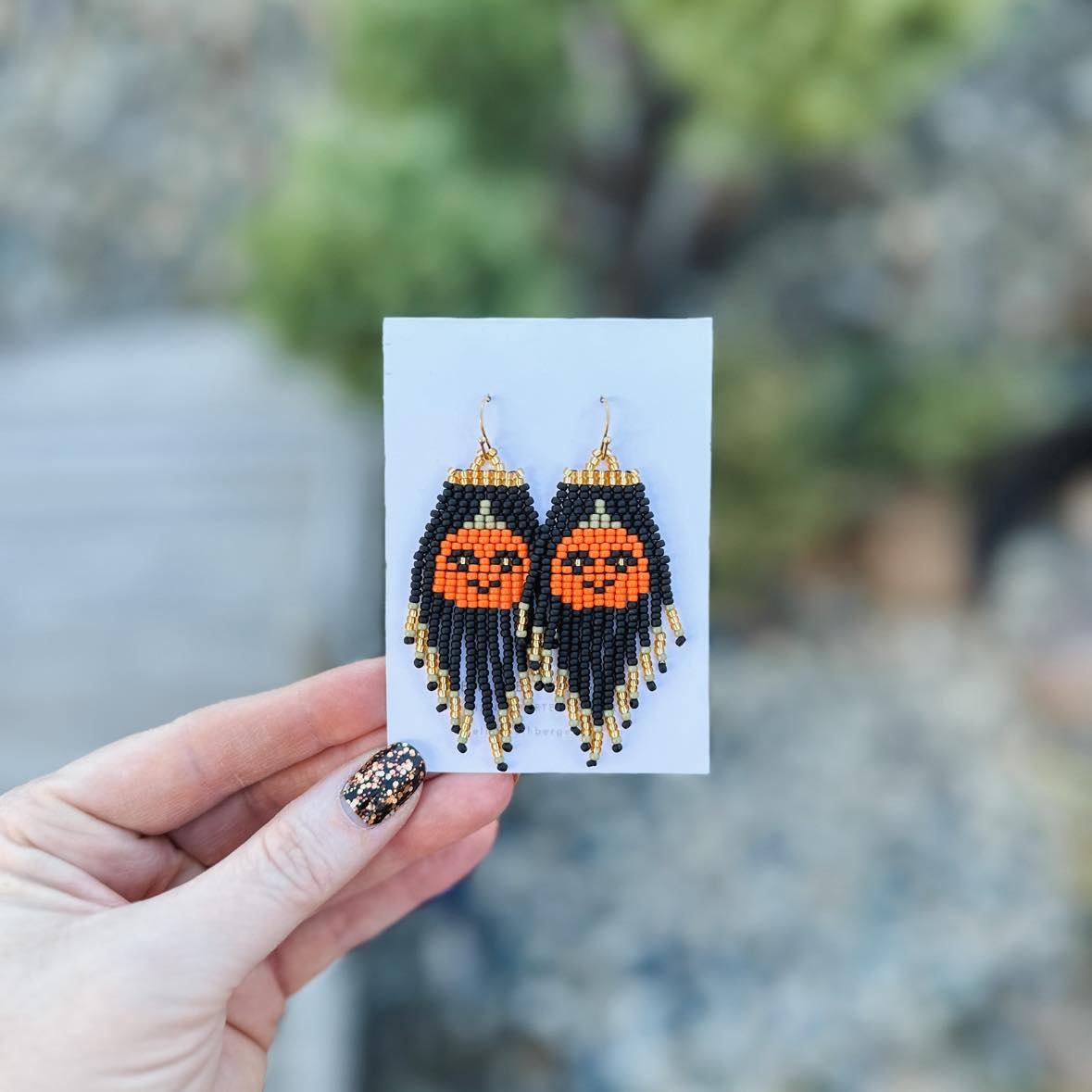 Spooky Pumpkin Beaded Fringe Earrings