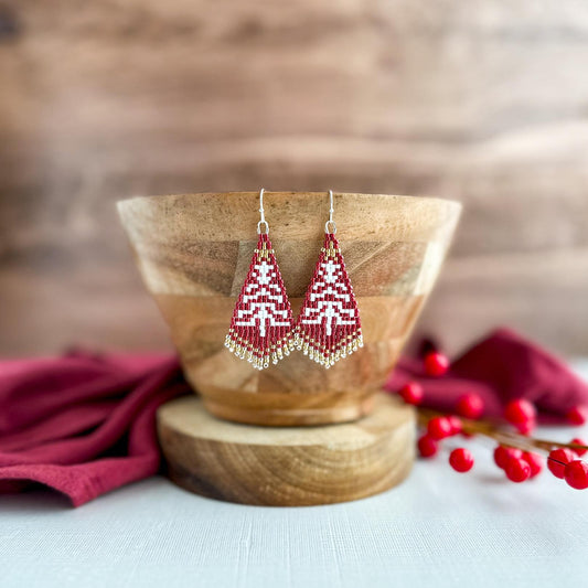 Festive Red Tree Fringe Earrings