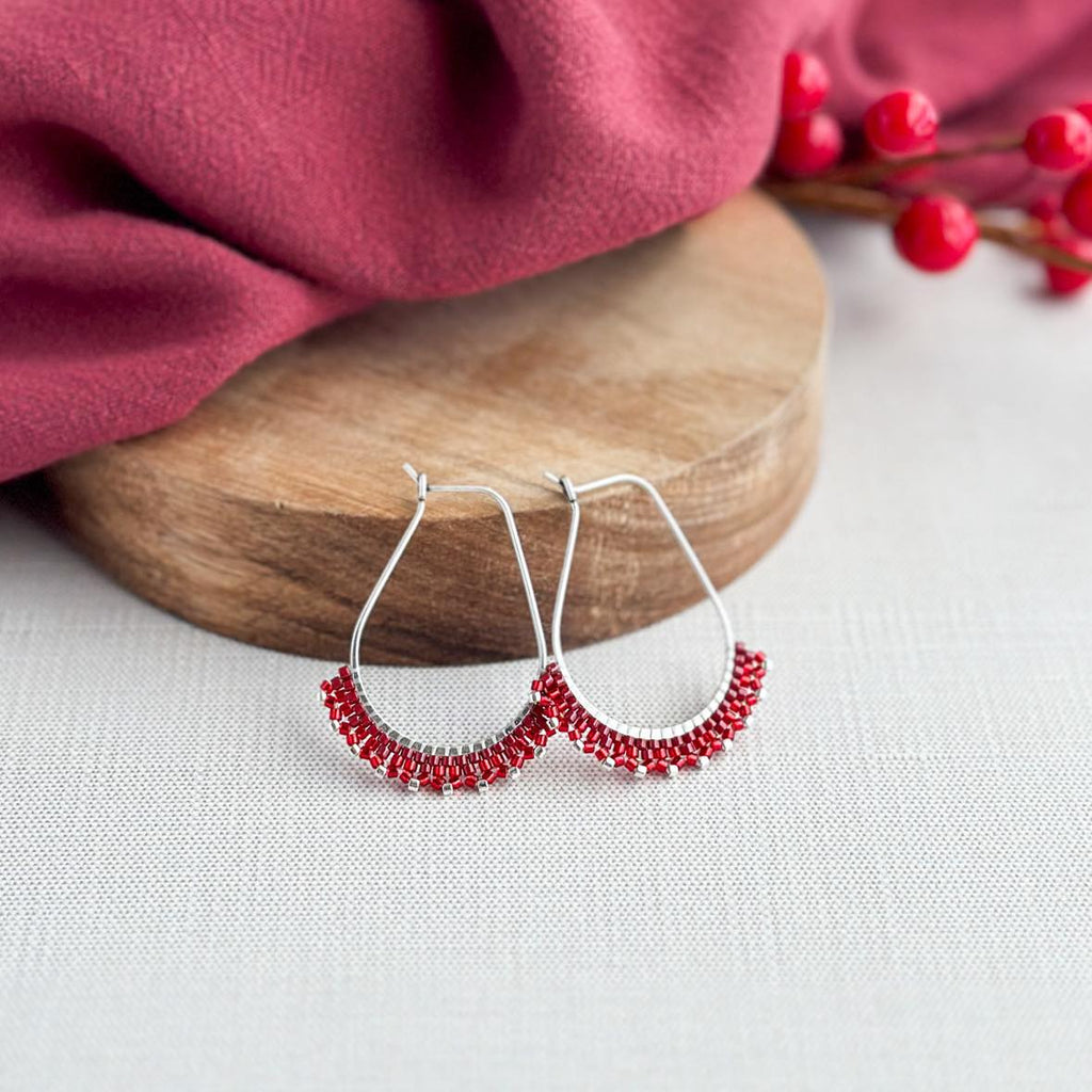 Silver and Red Holiday Lace Earrings