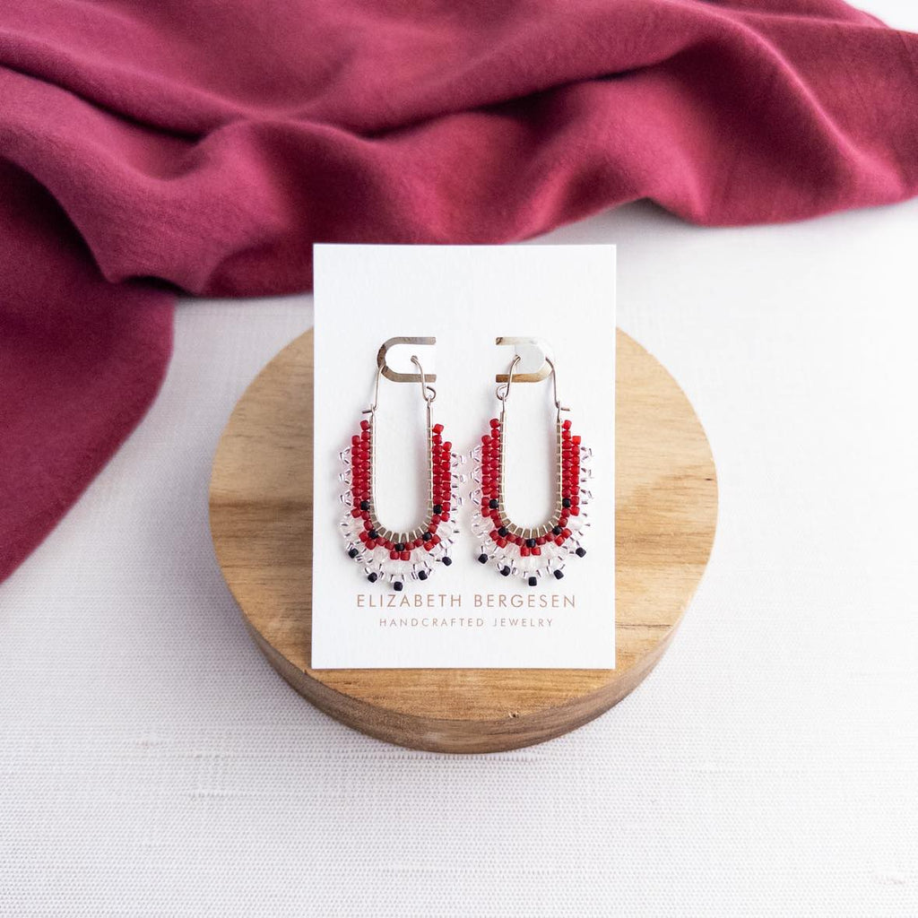 Red Crystal Filigree Drop Hoop Beaded Earring