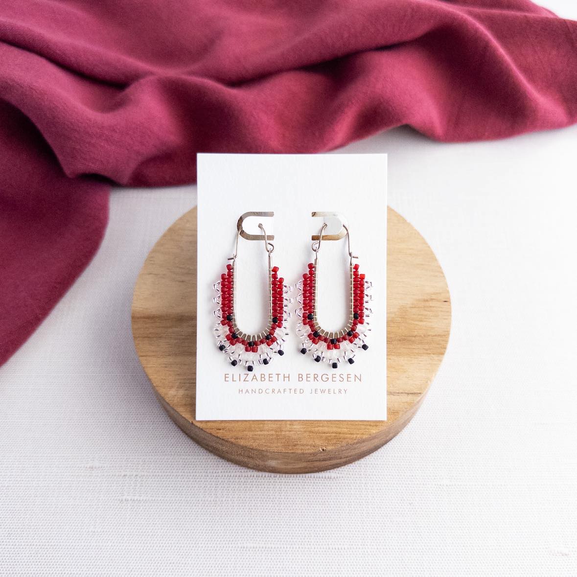 Red Crystal Filigree Drop Hoop Beaded Earring