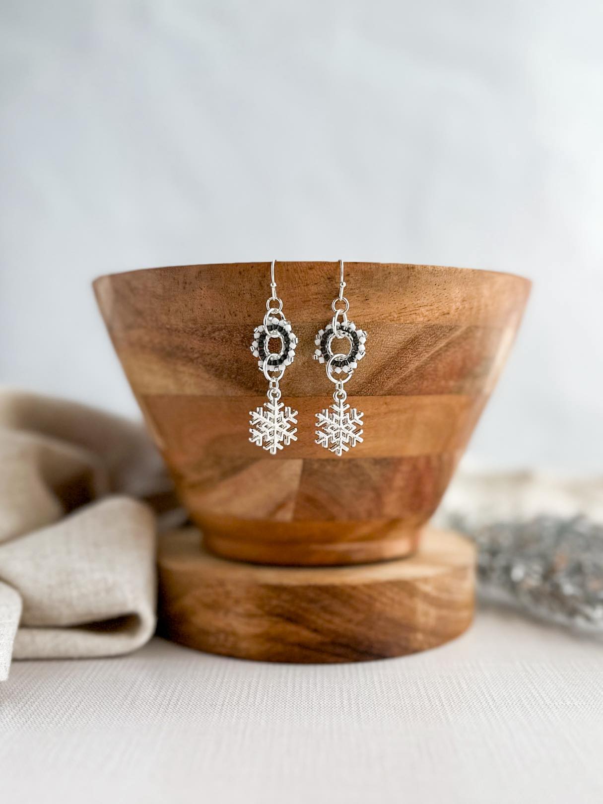 Silver Snowflake Dangle Earrings