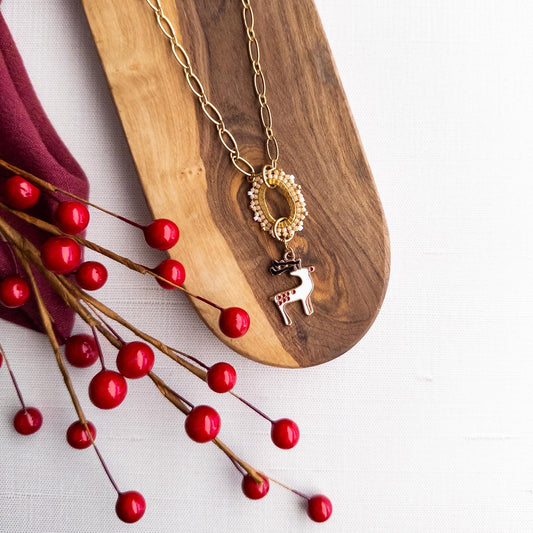 Beaded Reindeer Charm Necklace