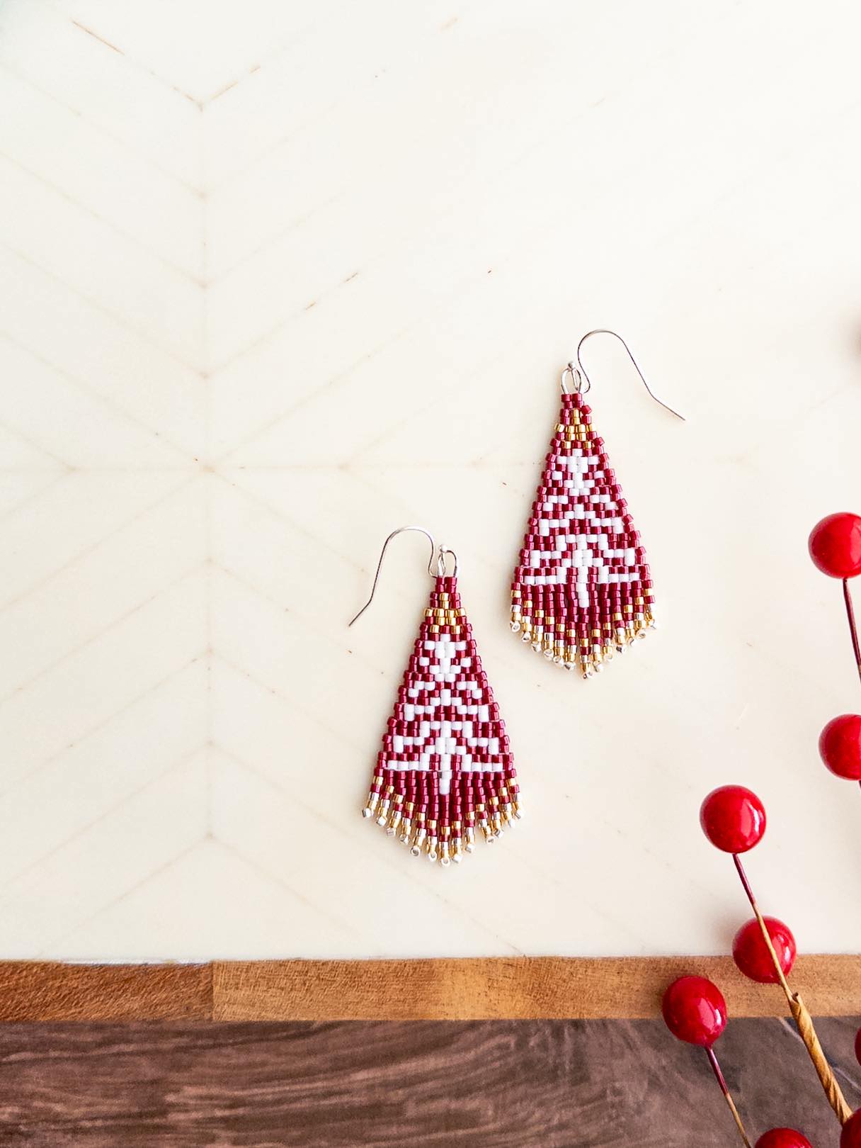 Festive Red Tree Fringe Earrings