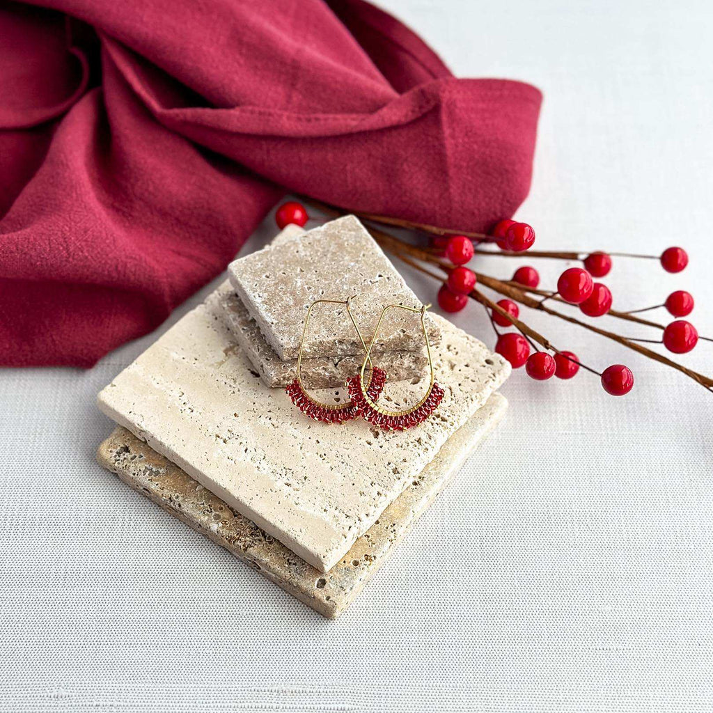 Gold and Red Lace Earrings