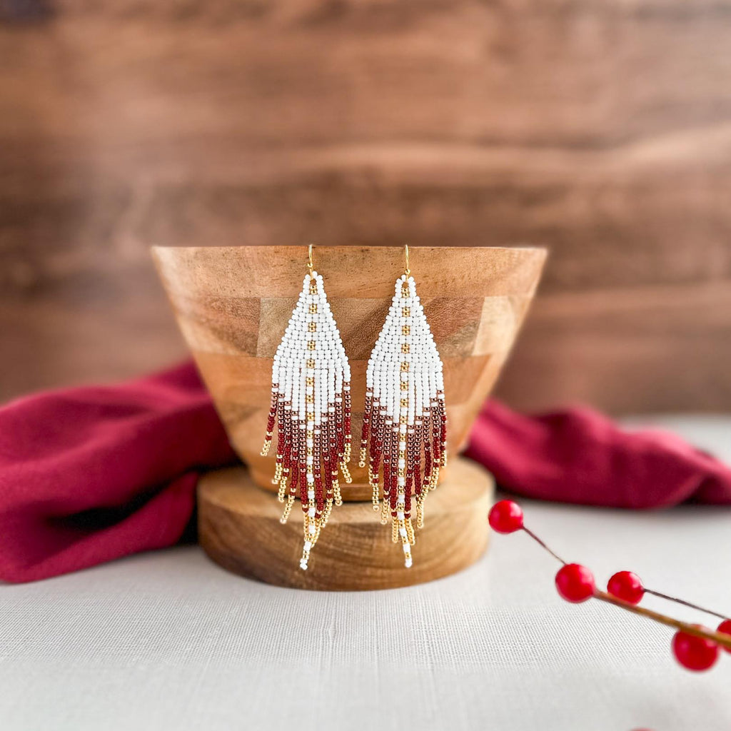 Redbird Beaded Fringe Earrings