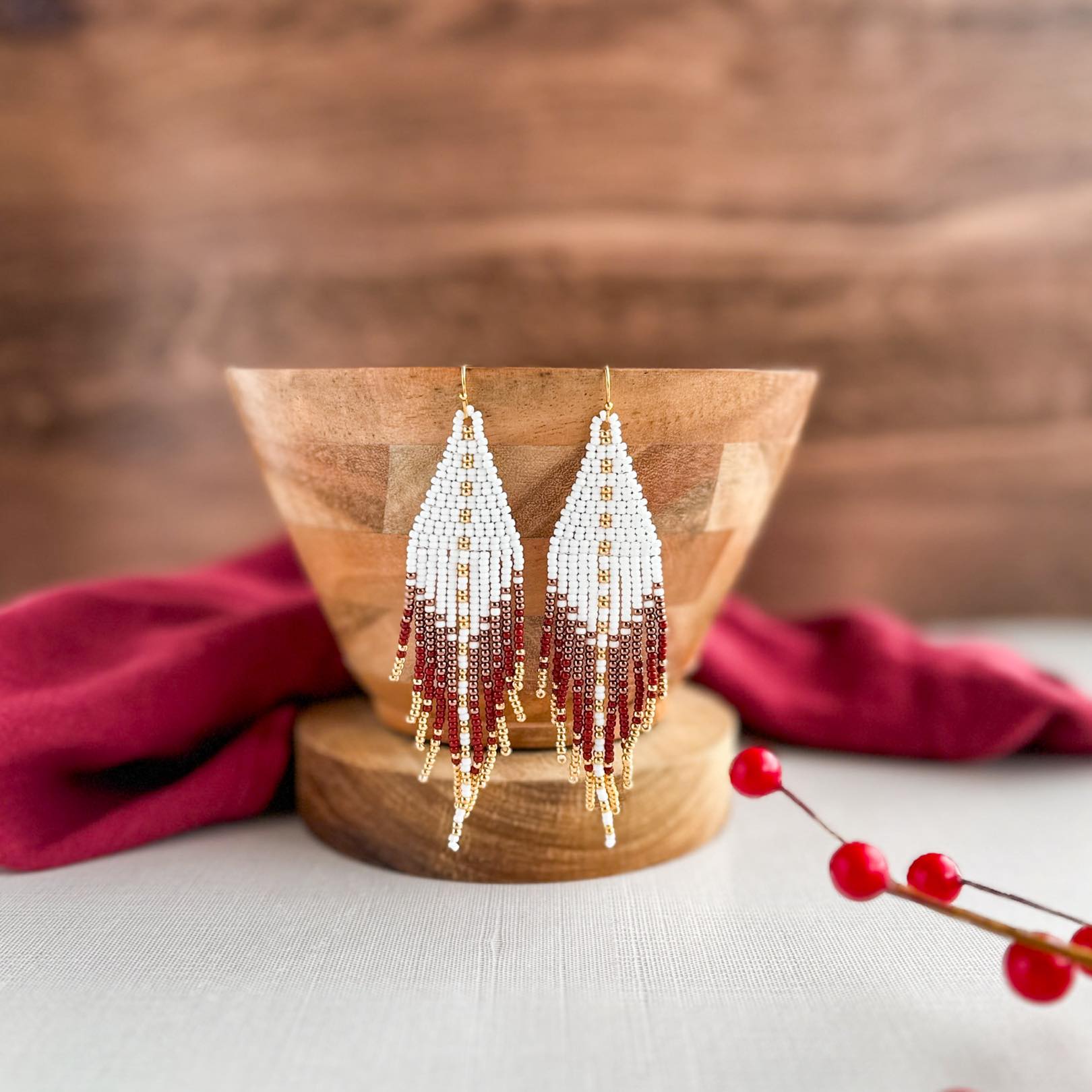 Redbird Beaded Fringe Earrings