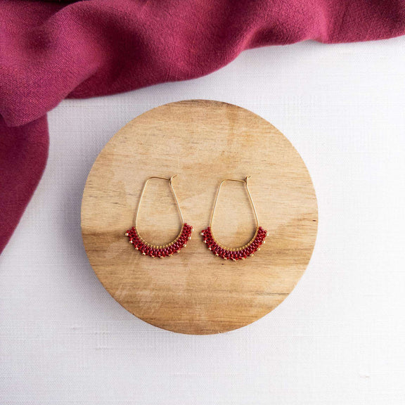 Gold and Red Lace Earrings