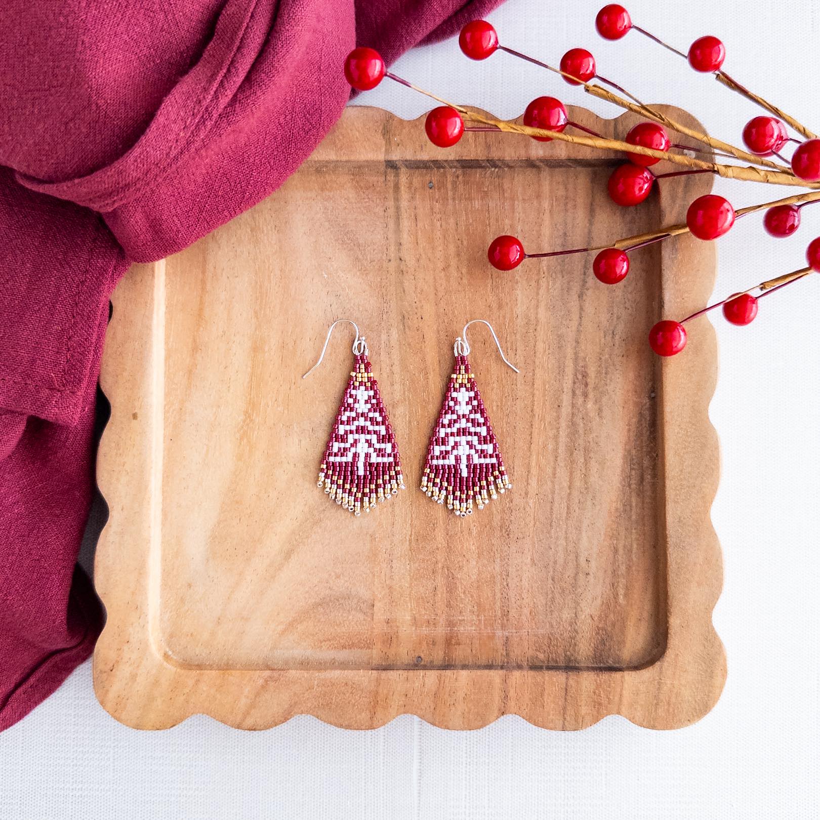 Festive Red Tree Fringe Earrings