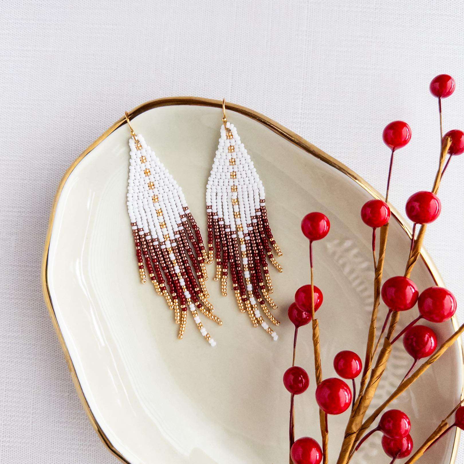 Redbird Beaded Fringe Earrings