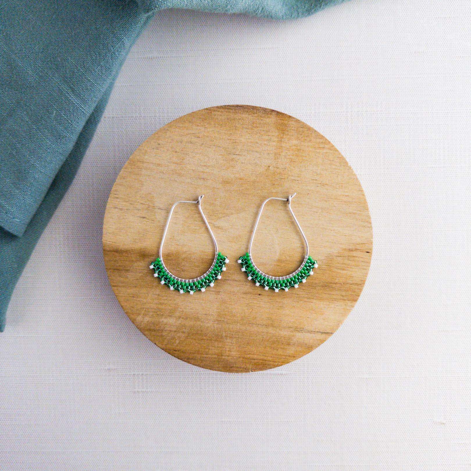 Silver and Green Lace Earrings