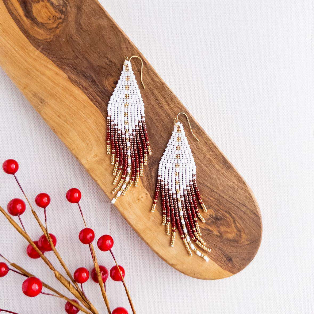 Redbird Beaded Fringe Earrings