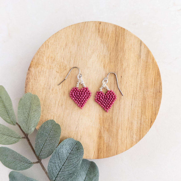 Pansy Heart Beaded Earrings
