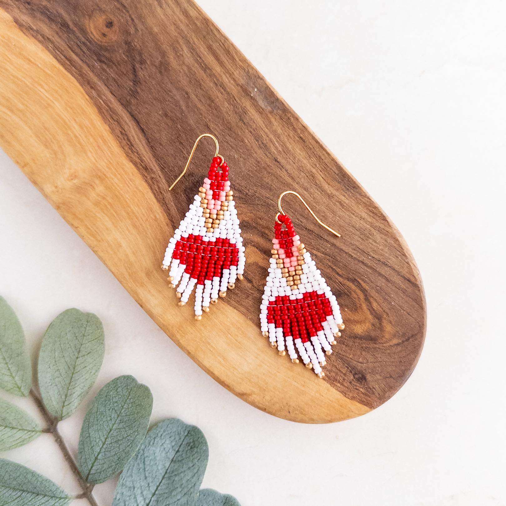 Large Heart Beaded Fringe Earrings