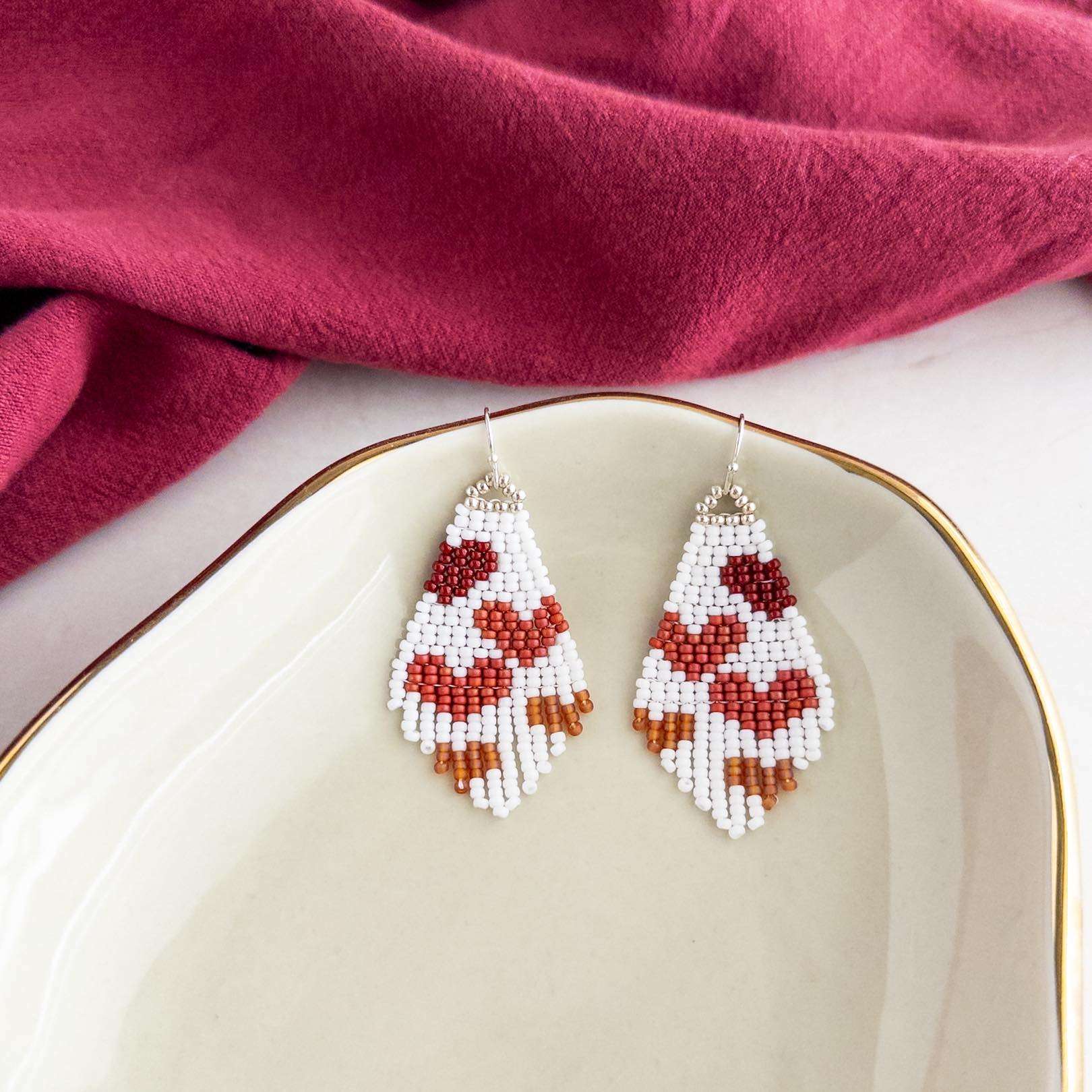 Red Ombre Heart Beaded Earrings